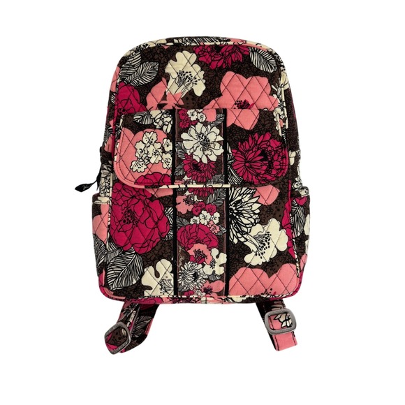 Vintage Vera Bradley Mocha Rouge Retired Print Floral Quilted Small Backpack Bag